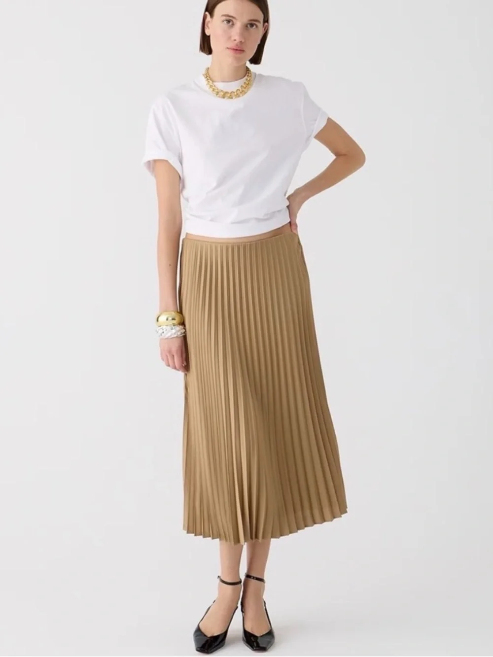 NWT J.Crew Gwyneth Pleated Slip Skirt Large Minimalist Quiet Luxury Camel